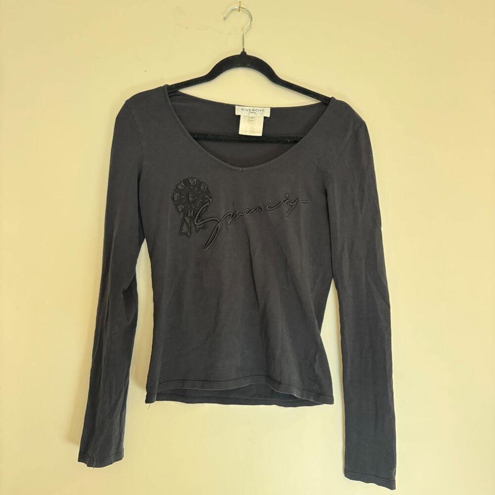 Givenchy Paris Black Cotton Ribbon Long Sleeve Top — Small
